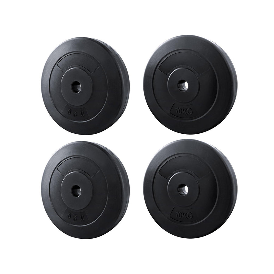 Online Fitness Depot Everfit 30kg barbell weight plates for home gym, standard size, used for strength training and fitness exercises.