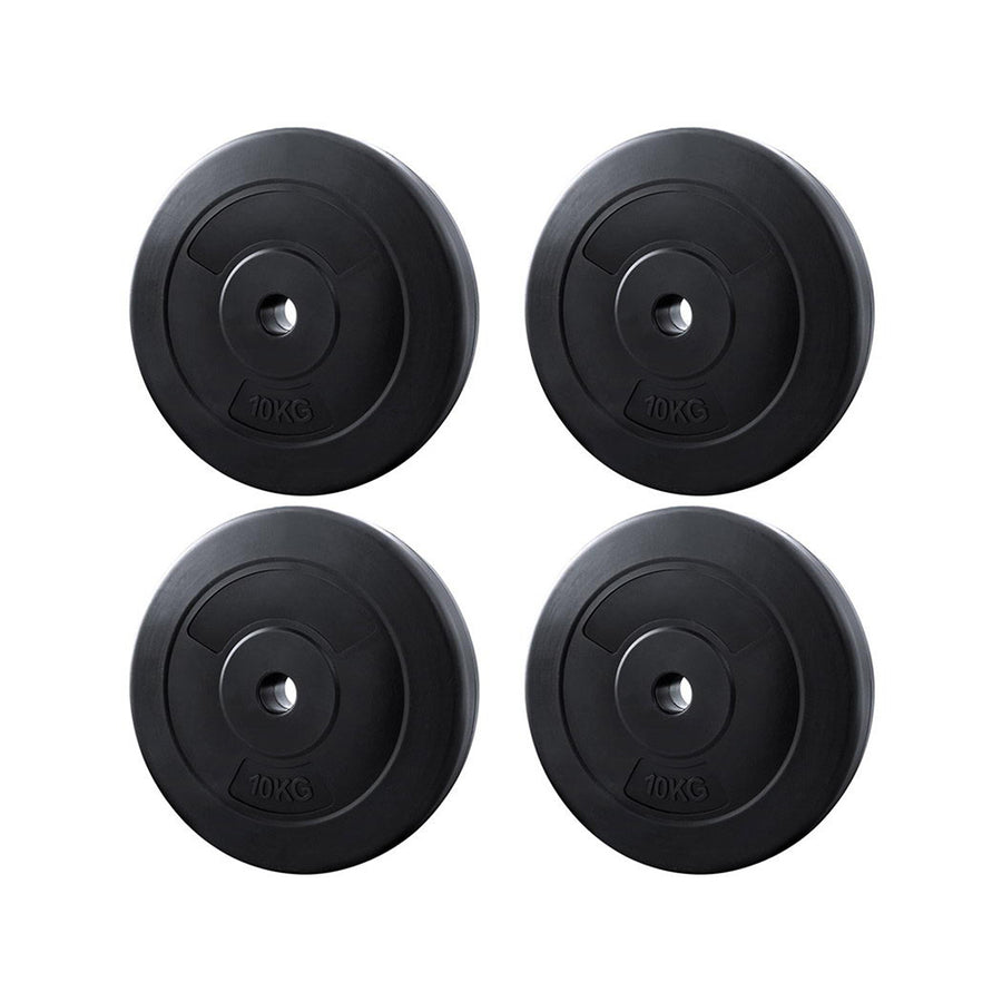 Everfit 40kg barbell weight plates for home gym, black cast iron free weights for strength training and fitness exercises.