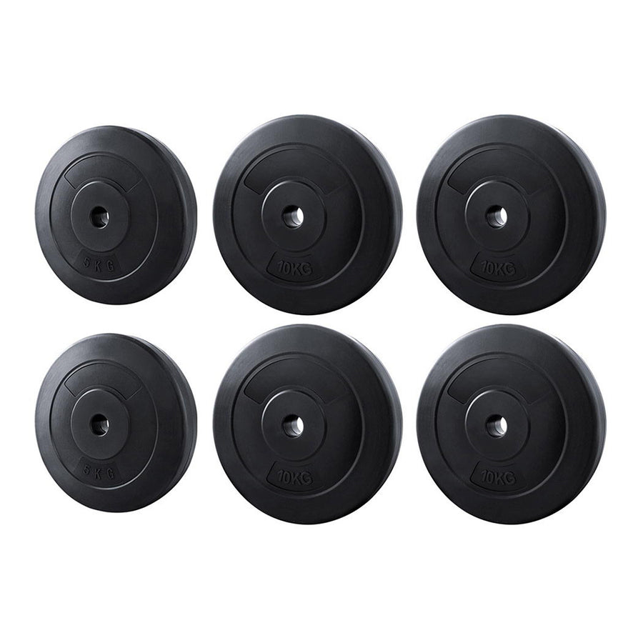 Everfit 50kg barbell weight plates for home gym, black steel, standard size for fitness and strength training exercises