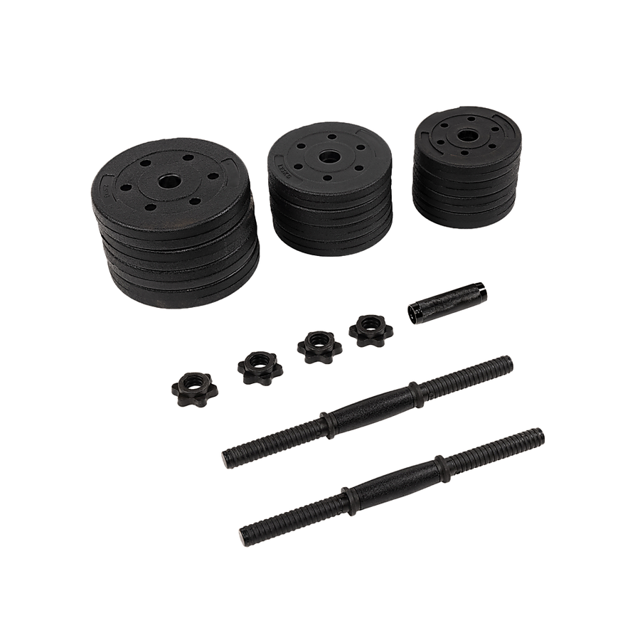 20kg dumbbell set with adjustable weights, fitness bar, and plates for home gym strength training from Online Fitness Depot.