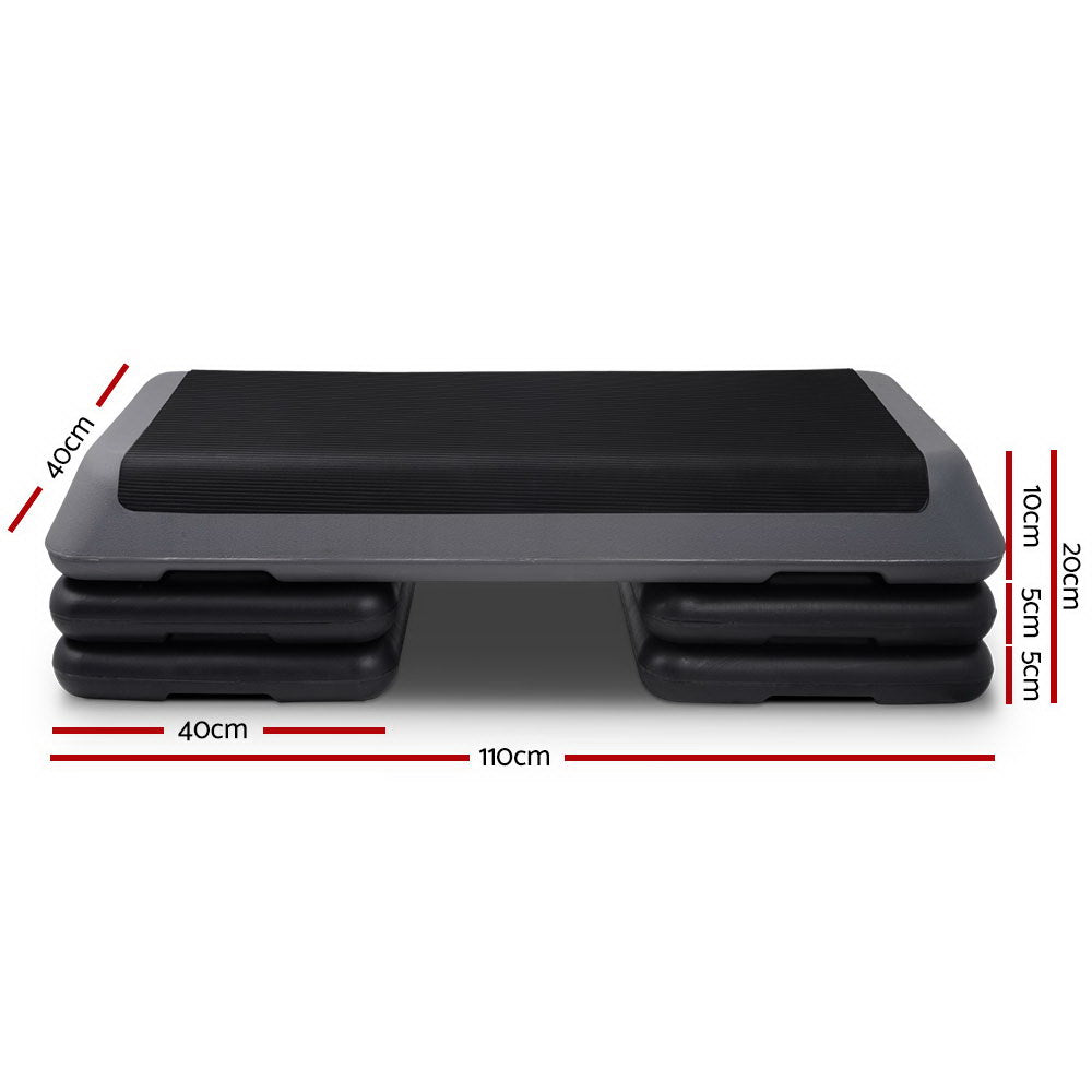 Everfit 3-level aerobic exercise stepper with 110cm platform for home gym workouts, featuring non-slip surface and sturdy build