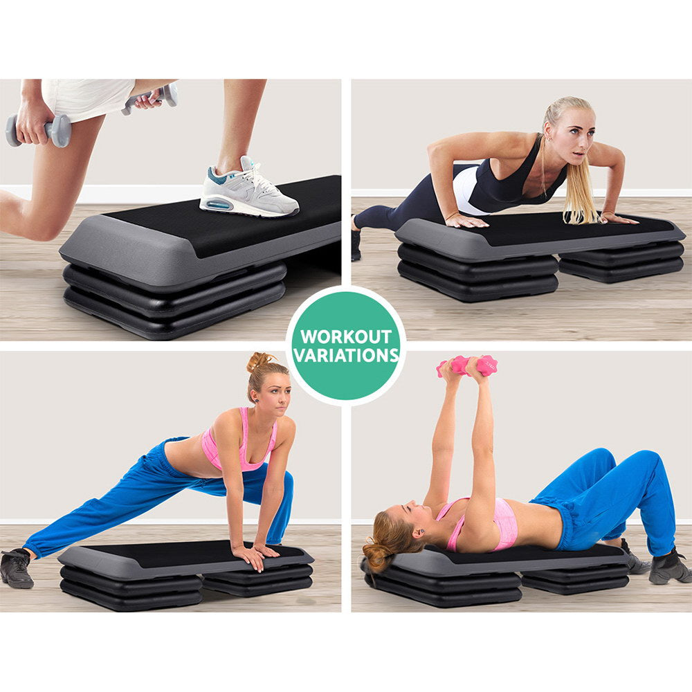 Everfit 3 level aerobic exercise stepper with 110cm platform for gym and home fitness, featuring adjustable height for versatile workouts.