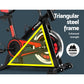 Black Everfit spin bike with flywheel for home gym, showing handlebars and seat, designed for indoor cycling workouts.
