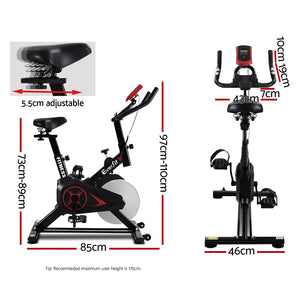 Black Everfit Spin Bike with flywheel, adjustable seat, and handlebars for home gym cycling workouts.