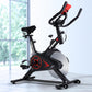 Black Everfit spin bike with adjustable seat and handlebars, flywheel, and digital display for home gym cycling workouts.