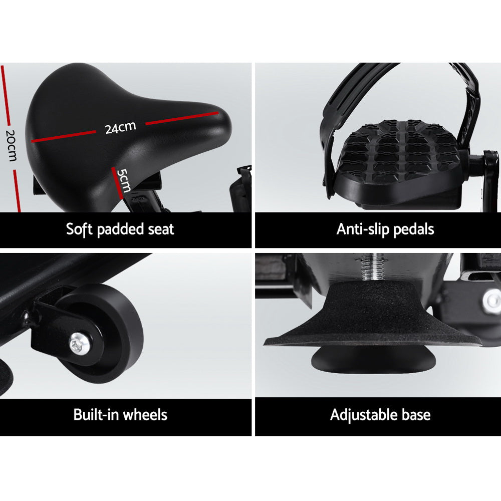 Black Everfit Spin Bike exercise bike with adjustable flywheel for home gym fitness, featuring a sleek design and digital display.