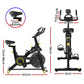 Black Everfit spin bike with adjustable seat and handlebars, digital display, and Bluetooth connectivity for indoor cardio workouts.