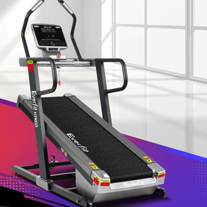 Black Everfit electric treadmill with incline and digital display for home gym fitness, from Online Fitness Depot.
