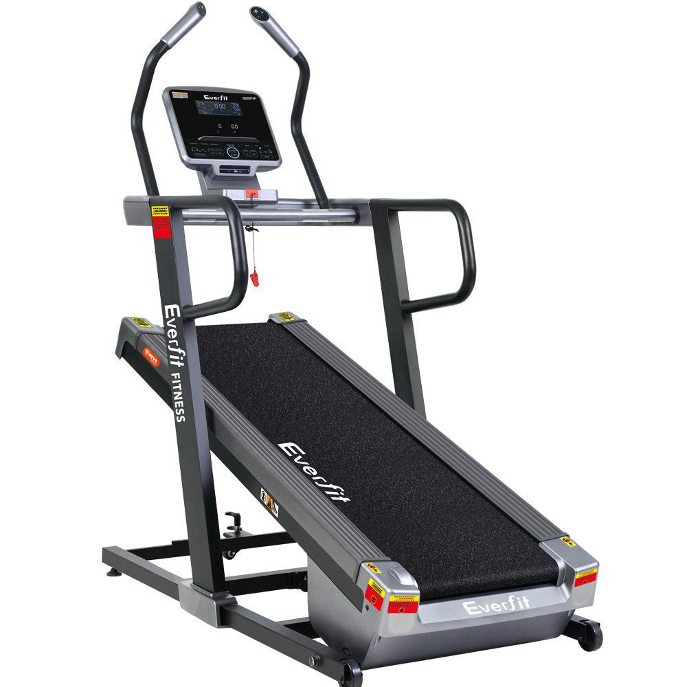 Black Everfit electric incline treadmill from Online Fitness Depot, showing digital display and sturdy running surface for home gym use.