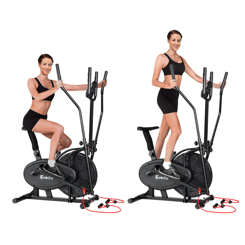 Black Everfit 5-in-1 exercise bike, elliptical cross trainer, indoor gym cardio equipment from Online Fitness Depot.
