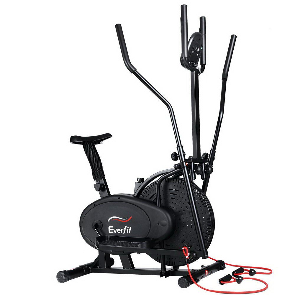 Black Everfit 5-in-1 elliptical cross trainer for indoor home gym, featuring adjustable handles and digital display for cardio workouts.