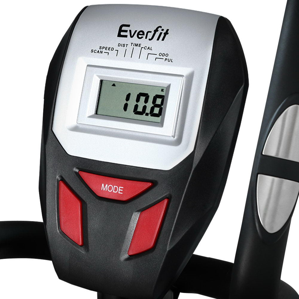 Black Everfit exercise bike elliptical cross trainer with LCD display for home gym fitness, durable and user-friendly.