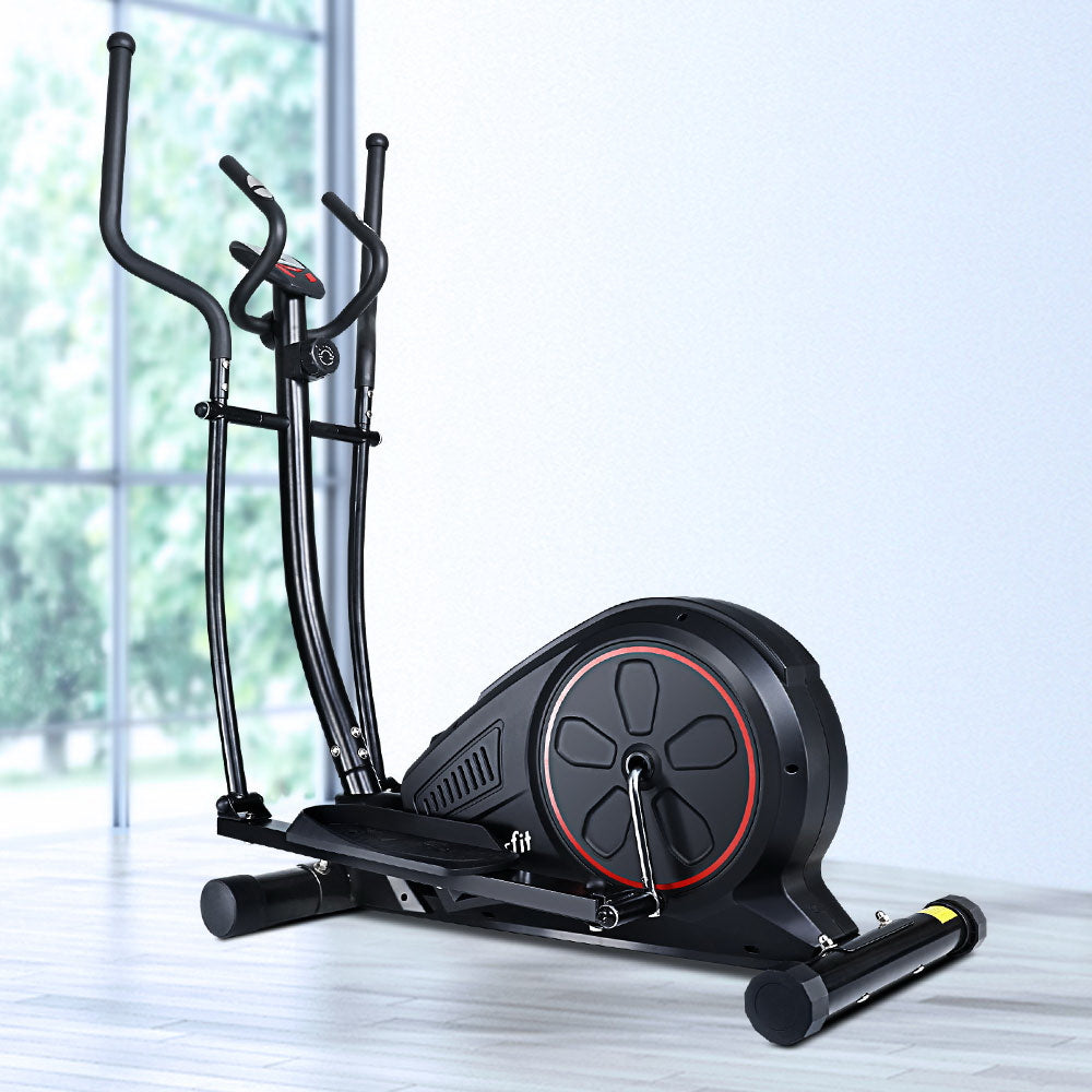Black Everfit exercise bike elliptical cross trainer with LCD display, suitable for home gym workouts, by Online Fitness Depot.