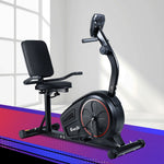 Black magnetic recumbent exercise bike from Online Fitness Depot with adjustable resistance, indoor cycling for home gym cardio workouts.