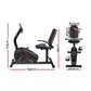 Black magnetic recumbent exercise bike by Online Fitness Depot with 8 adjustable resistance levels for indoor cardio workouts.