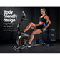 Black magnetic recumbent exercise bike by Online Fitness Depot with adjustable resistance levels for indoor cardio workouts.