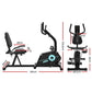 Black Everfit magnetic recumbent exercise bike with digital display and adjustable seat for indoor cardio workouts.