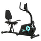 Black Everfit magnetic recumbent exercise bike with digital display and adjustable seat, designed for indoor home cardio workouts.