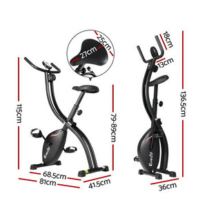 Black Everfit folding exercise bike with magnetic resistance, compact indoor cycling bike for cardio workouts.