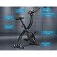 Black Everfit folding exercise bike with magnetic resistance, indoor cycling design, adjustable seat, and digital display for cardio workouts.