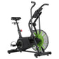 Black Everfit air bike with dual action handles and digital display for cardio workouts in a home gym setting.