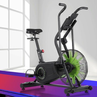 Black Everfit Air Bike from Online Fitness Depot featuring dual-action handles and a sturdy frame for home cardio workouts.