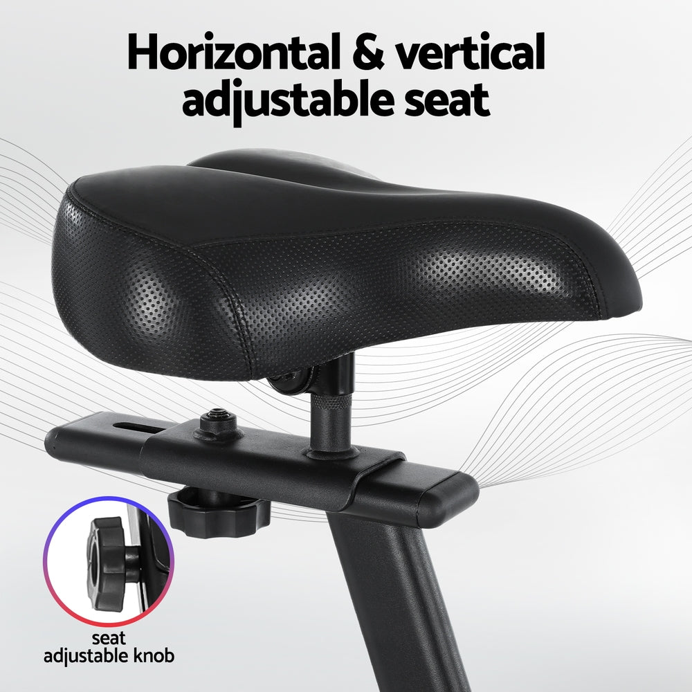 Black Everfit Air Bike dual action exercise bike for cardio workouts, featuring handlebars and adjustable seat for home gym fitness.