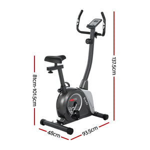 Everfit magnetic upright exercise bike for home gym cardio, with adjustable seat and digital display, in gray.