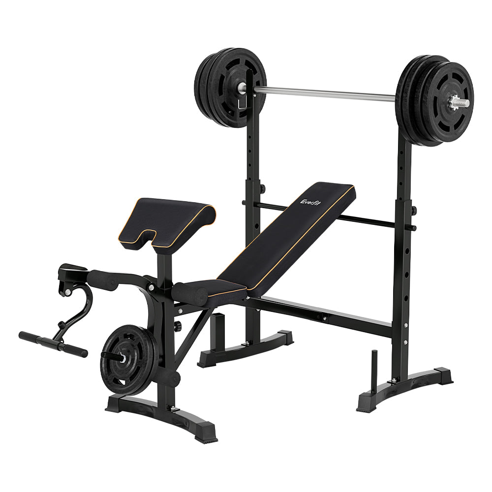 Everfit 10-in-1 weight bench for home gym, featuring adjustable backrest and 330kg capacity, ideal for versatile strength training.