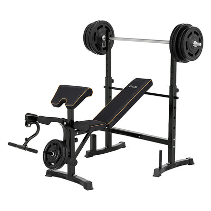 Everfit 10-in-1 weight bench for home gym, featuring adjustable backrest and 330kg capacity, ideal for versatile strength training.