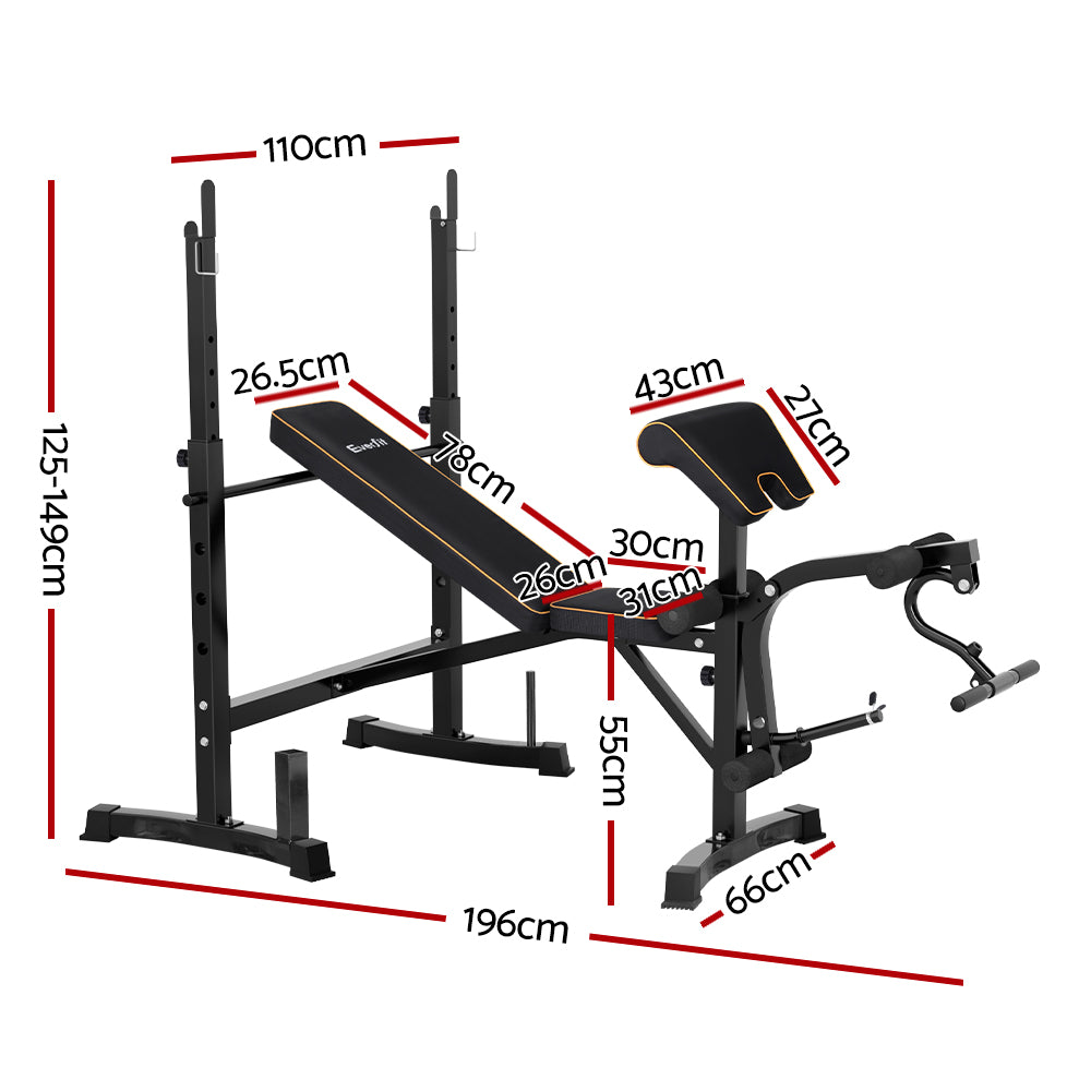 Black Everfit 10-in-1 weight bench for home gym, featuring adjustable positions and 330kg capacity, suitable for strength training.