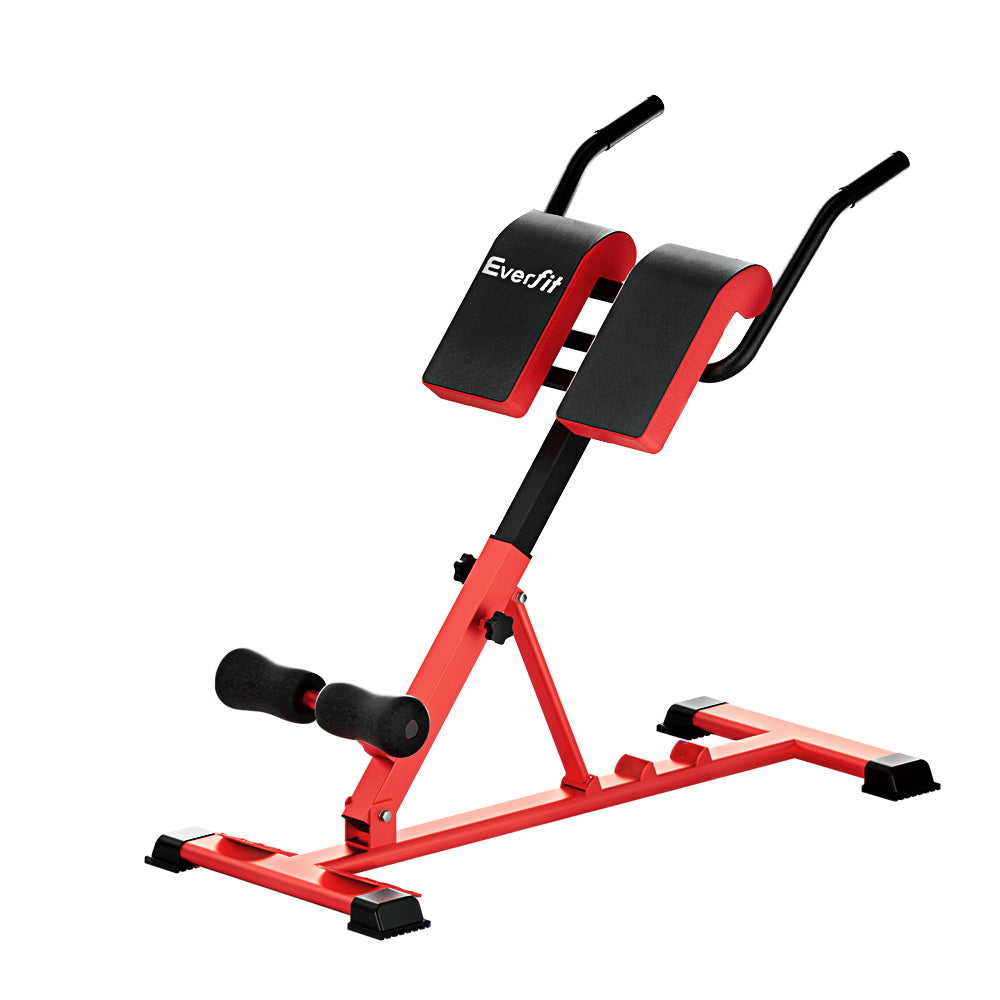 Adjustable Everfit weight bench with Roman chair for home gym, showing padded seat and adjustable backrest, suitable for strength training.