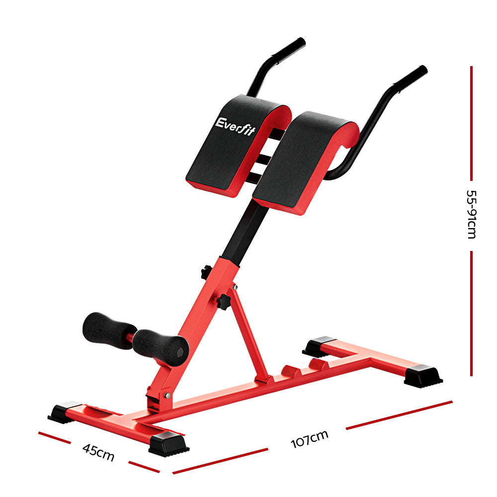 Adjustable Everfit weight bench and Roman chair for home gym workouts, featuring multiple exercise positions and sturdy construction.