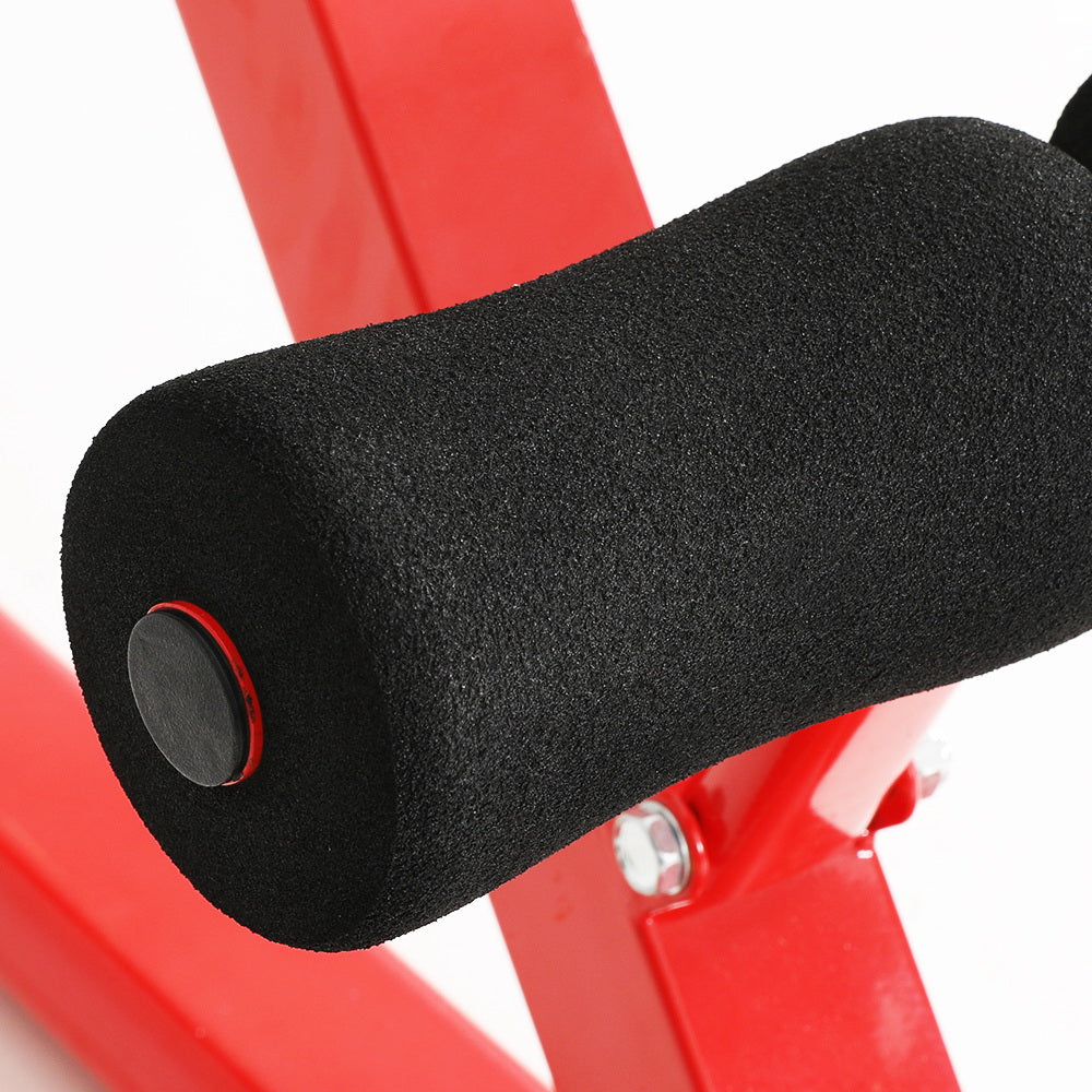 Adjustable Everfit weight bench with Roman chair attachment, black and red, for home gym fitness exercises.