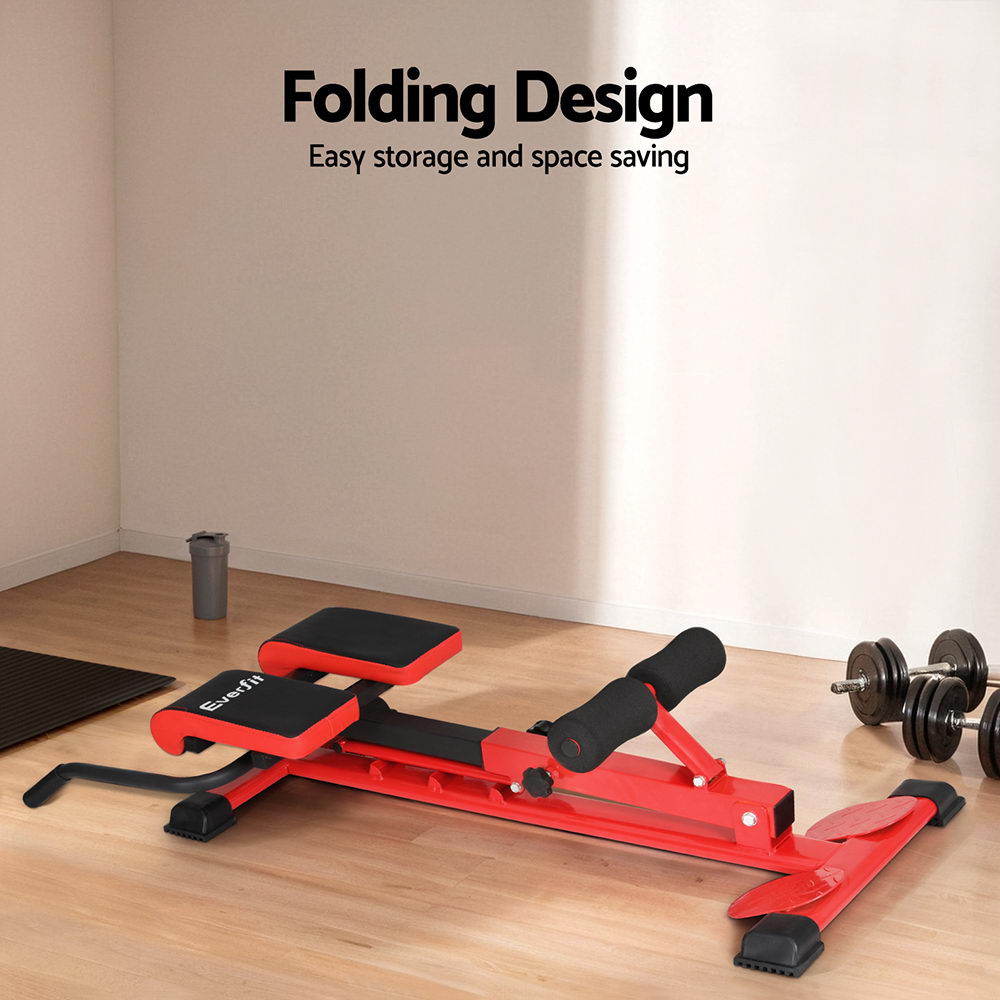 Adjustable Everfit weight bench and Roman chair for home gym, featuring 10-in-1 fitness versatility and sturdy design.