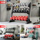 Black Everfit 3-tier dumbbell rack for home gym, heavy-duty weight storage with 300kg capacity, durable gym equipment by Online Fitness Depot.