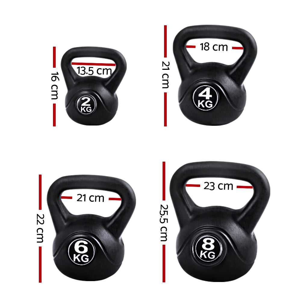 Set of 5 black kettlebells from Online Fitness Depot for strength training and fitness workouts.