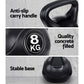 Set of five online fitness depot kettlebells in various weights for exercise and strength training, with black and silver finishes.