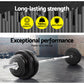 Everfit 168cm barbell bar with weight plates and dumbbells for strength training in a gym setting