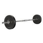 Everfit 18kg barbell set with weight plates and bar, designed for home gym lifting exercises on a 168cm bench.