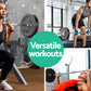 Everfit 18kg barbell set with weight plates, bar, and bench for weightlifting and strength training in a gym setting.