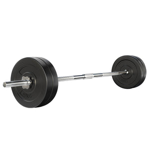 Everfit 48kg barbell set with weight plates and bench for weightlifting, featuring a 168cm bar from Online Fitness Depot.