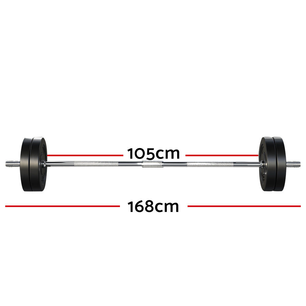Everfit 48kg barbell set with weight plates on a 168cm bar, suitable for gym and weightlifting exercises.