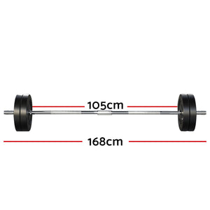 Everfit 48kg barbell set with weight plates on a 168cm bar, suitable for gym and weightlifting exercises.