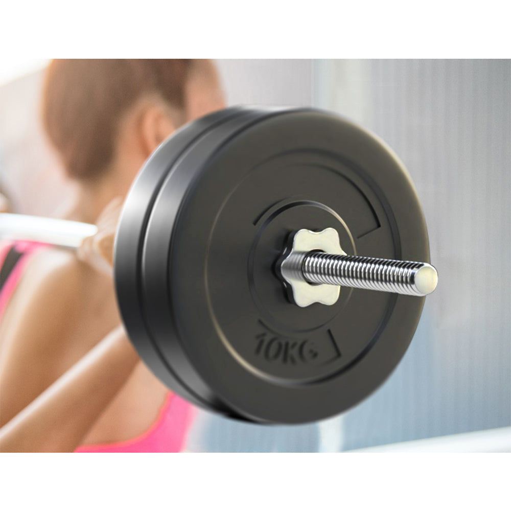 Everfit 48kg barbell set with weight plates and lifting bench, suitable for gym and strength training exercises