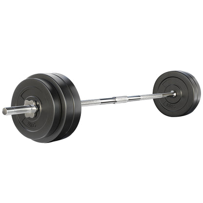 Everfit 58kg barbell set with weight plates and lifting bar on exercise bench, ideal for gym and strength training workouts.