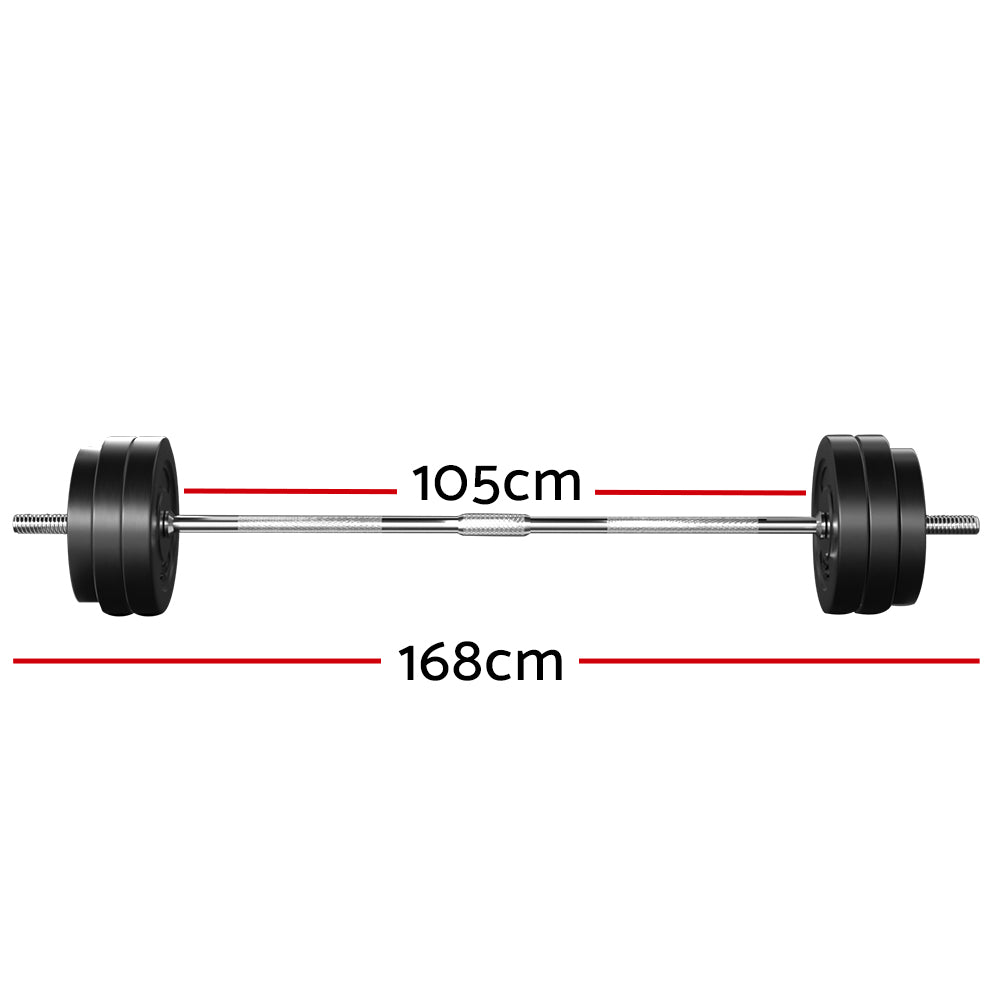 Everfit 58kg barbell set with weight plates and bar, 168cm length, suitable for gym and fitness exercises.
