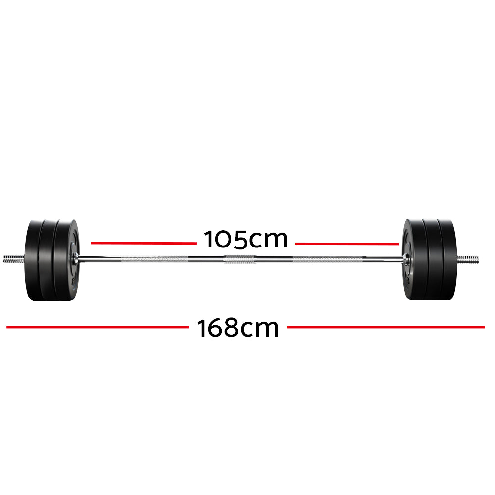 Everfit 68kg barbell set with weight plates and bar, suitable for gym and weightlifting at home or fitness centers.