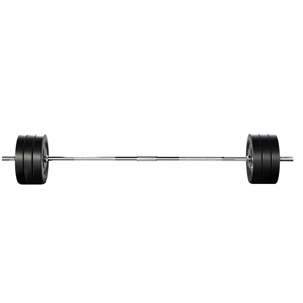 Everfit 68kg barbell set with weight plates, bar, and exercise bench for gym and strength training at Online Fitness Depot