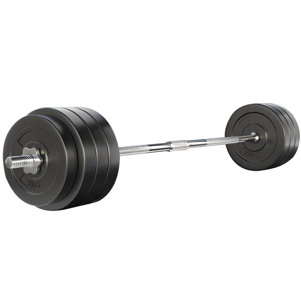 Everfit 78kg barbell set with weight plates on a bar, suitable for gym and strength training exercises.